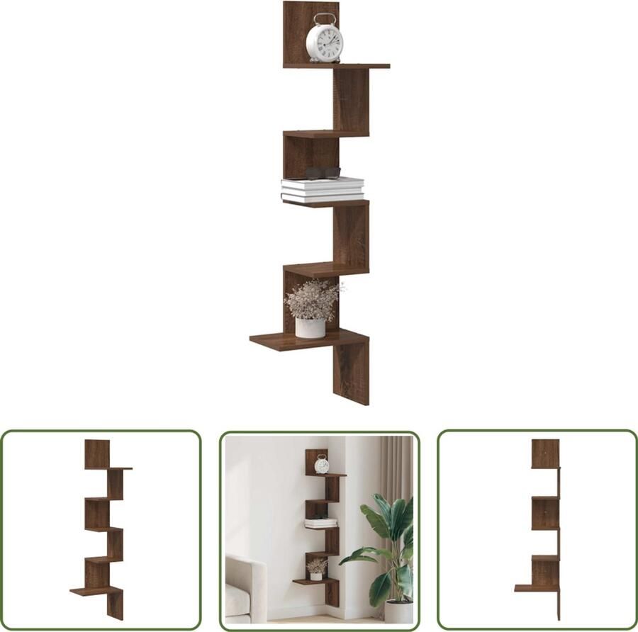 VidaXL The Living Store Hoekwandschap 32x32x127 5 cm bewerkt hout bruin eikenkleurig Hoekwandschap Wandplank Opbergkast Houtschaap Woonaccessoires