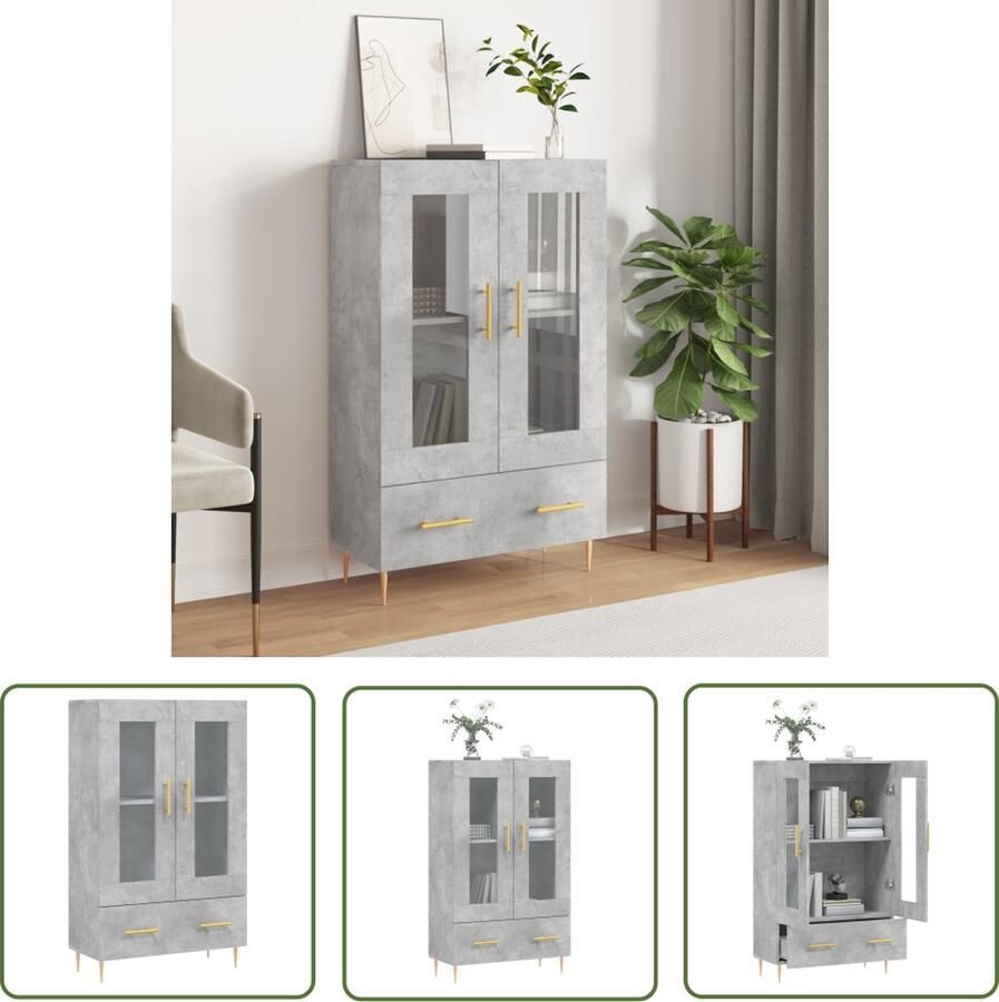 VidaXL The Living Store Hoge kast 69 5x31x115 cm bewerkt hout betongrijs Hoge Kast Dressoir Opbergkast Houten Kast Grijze Kast