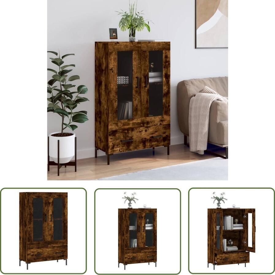 VidaXL The Living Store Hoge kast 69 5x31x115 cm bewerkt hout gerookt eikenkleurig Hoge Kast Dressoir Buffetkast Houten Kast Vintage Kast