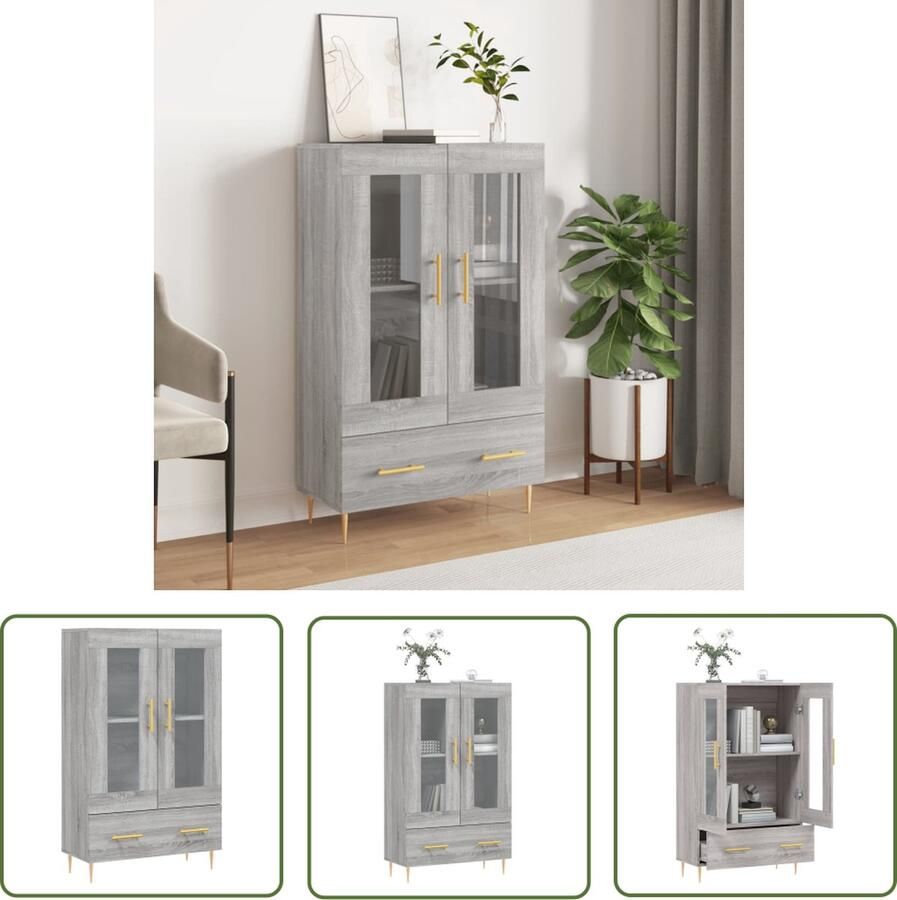 VidaXL The Living Store Hoge kast 69 5x31x115 cm bewerkt hout grijs sonoma eikenkleurig Hoge Kast Dressoir Buffetkast Grijze Kast Houten Kast