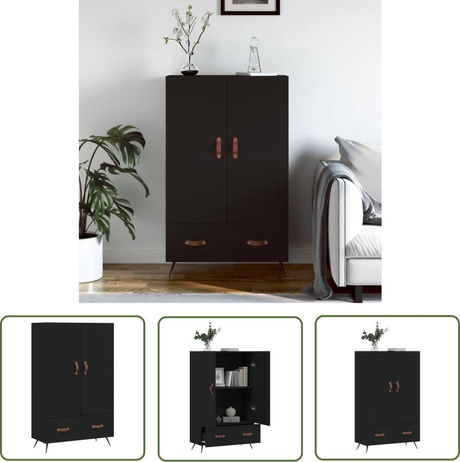 VidaXL The Living Store Hoge kast 69 5x31x115 cm bewerkt hout zwart Hoge Kast Dressoir Buffetkast Houten Kast Zwarte Kast