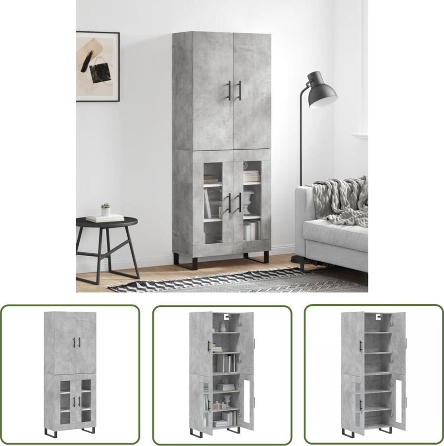 VidaXL The Living Store Hoge kast 69 5x34x180 cm bewerkt hout betongrijs Hoge Kast Opbergkast Kast Betongrijs Houten Kast