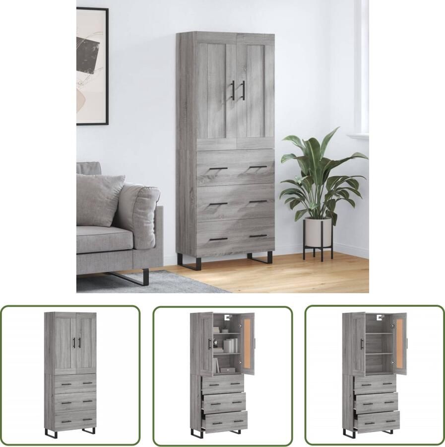 VidaXL The Living Store Hoge kast 69 5x34x180 cm bewerkt hout grijs sonoma eikenkleurig Hoge Kast Opbergkast Grijze Kast Houten Kast Salontafel - Foto 2