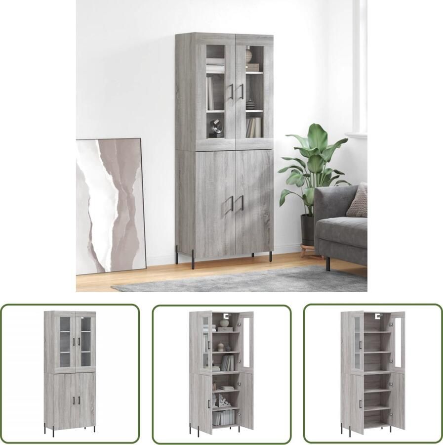 VidaXL The Living Store Hoge kast 69 5x34x180 cm bewerkt hout grijs sonoma eikenkleurig Hoge Kast Opbergkast Grijze Kast Houten Kast Salontafel