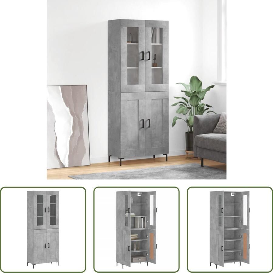 The Living Store Hoge kast 69-5x34x180 cm bewerkt hout betongrijs Keukenkast