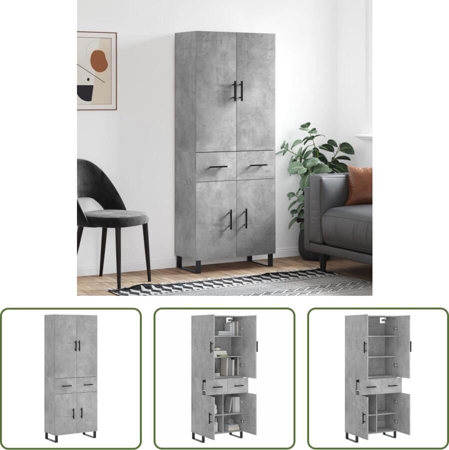 VidaXL The Living Store Hoge Kast Betongrijs Bewerkt hout en metaal 69.5 x 34 x 180 cm Inclusief 1 x dressoir 1 x opzetkast
