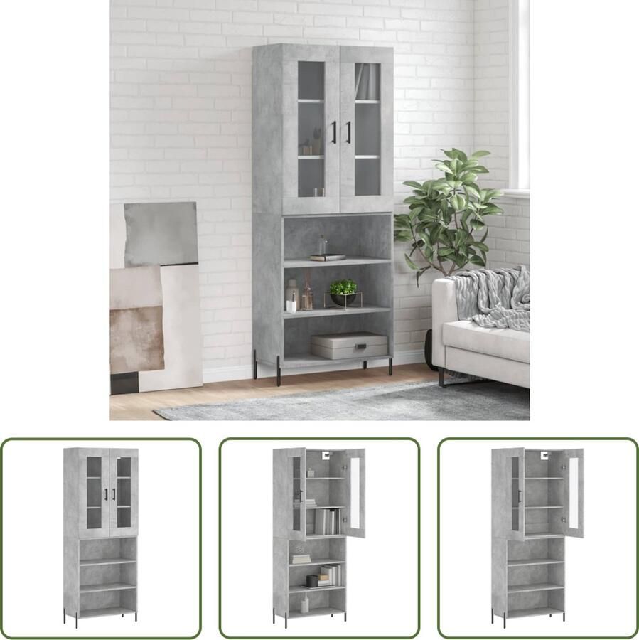 VidaXL The Living Store Hoge Kast Betongrijs Bewerkt hout metaal glas 69.5 x 34 x 180 cm Inclusief dressoir en opzetkast