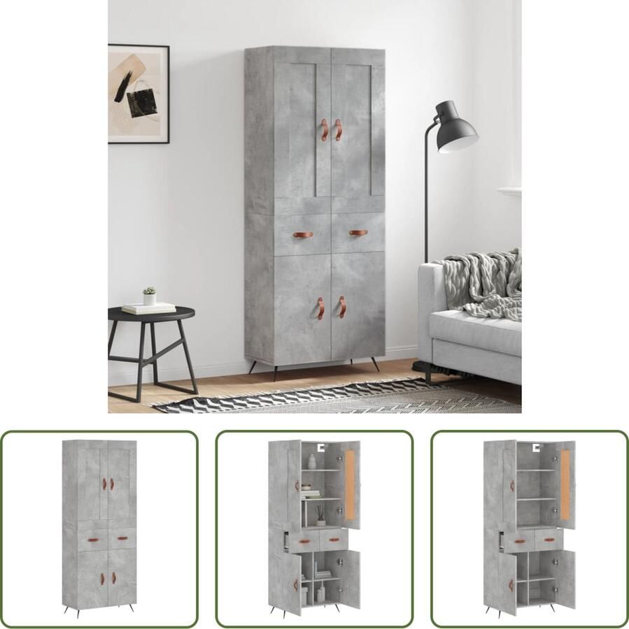 VidaXL The Living Store Hoge Kast Betongrijs Dressoir- 69.5x34x90 cm Opzetkast- 69.5x34x90 cm