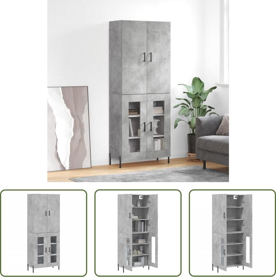 VidaXL The Living Store Hoge Kast Betongrijs Dressoir en Bovenkast 69.5 x 34 x 180 cm Duurzaam Materiaal