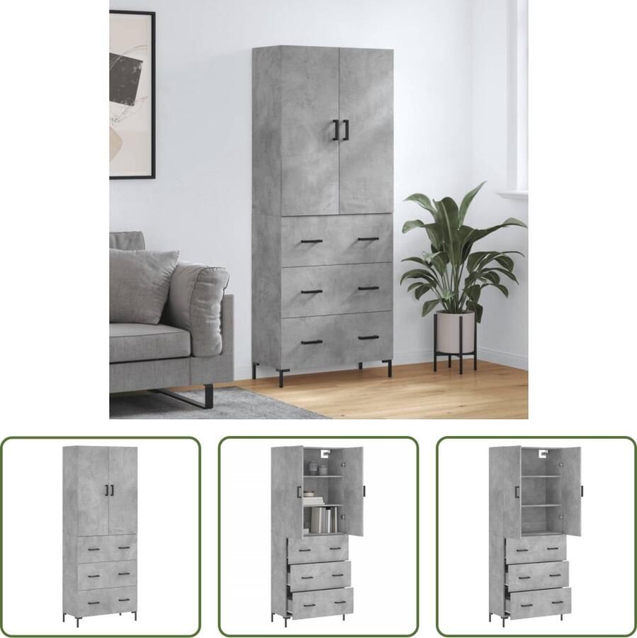 VidaXL The Living Store Hoge Kast Betongrijs Dressoir en Opzetkast 69.5 x 34 x 180 cm Duurzaam Materiaal