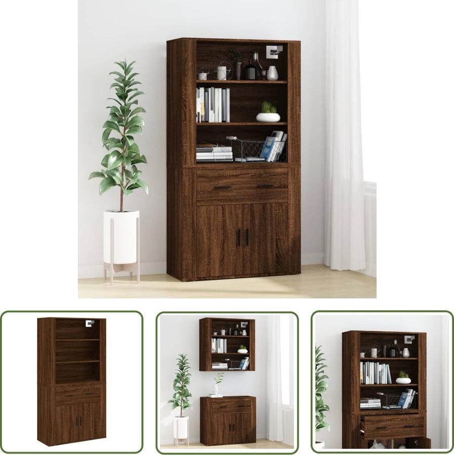 VidaXL The Living Store Hoge kast bewerkt hout bruin eikenkleur Hoge Kast Buffetkast Dressoir Houten Kast Bruine Eiken Kleur