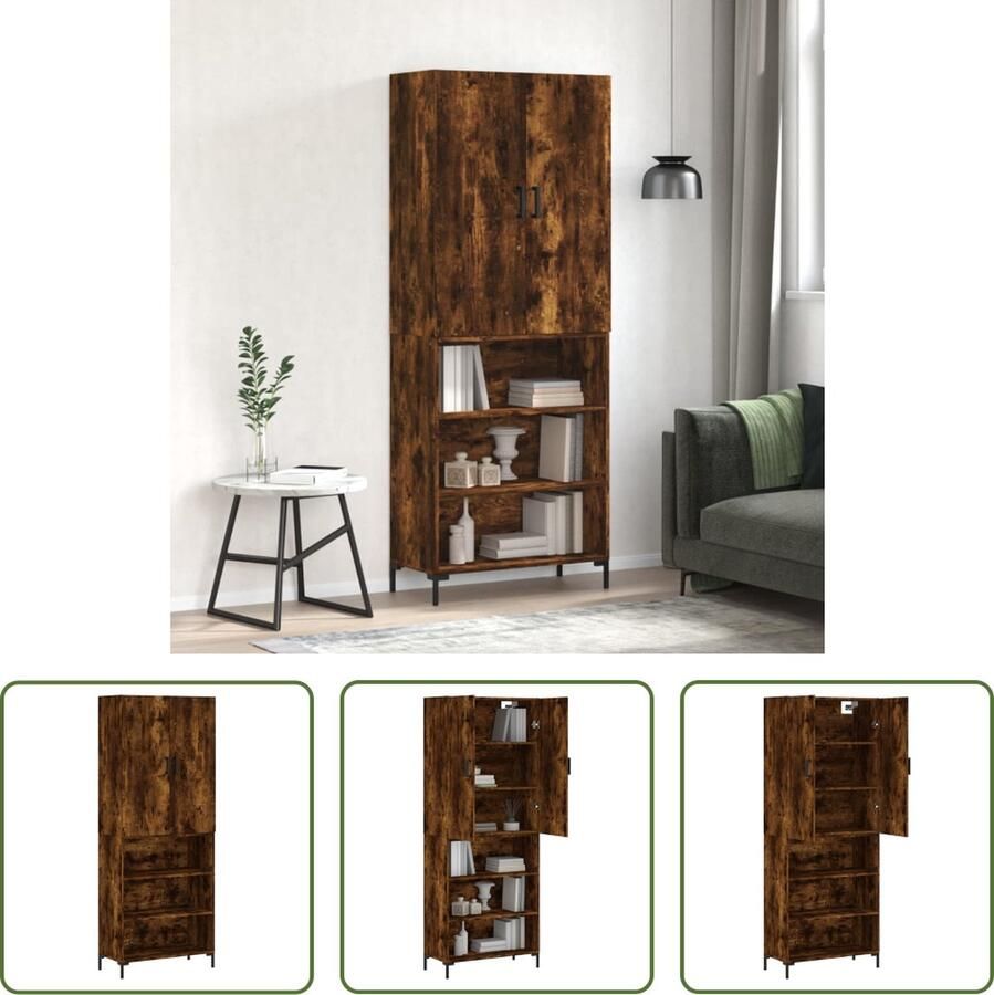 VidaXL The Living Store Hoge Kast Boekenkast Opzetkast 69.5 x 34 x 180cm Gerookt eiken