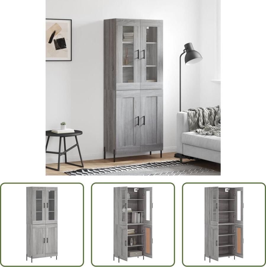 VidaXL The Living Store Hoge Kast Dressoir en Opzetkast 69.5 x 34 x 180 cm (B x D x H) Grijs Sonoma Eiken