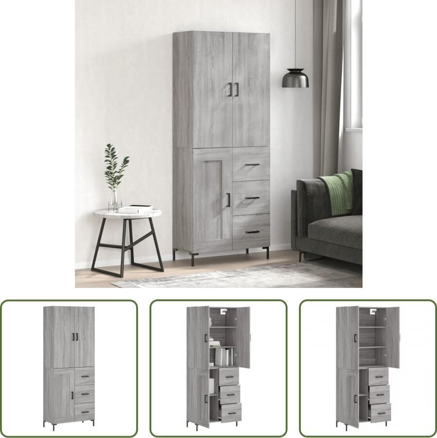 VidaXL The Living Store Hoge Kast Dressoir en Opzetkast 69.5 x 34 x 180 cm Grijs Sonoma Eiken