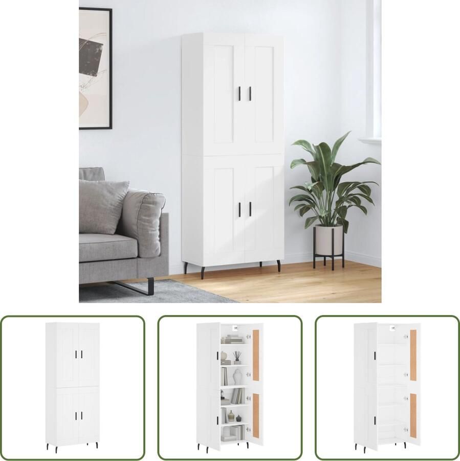 VidaXL The Living Store Hoge kast dressoir en opzetkast 69.5 x 34 x 180 cm wit hout en ijzer