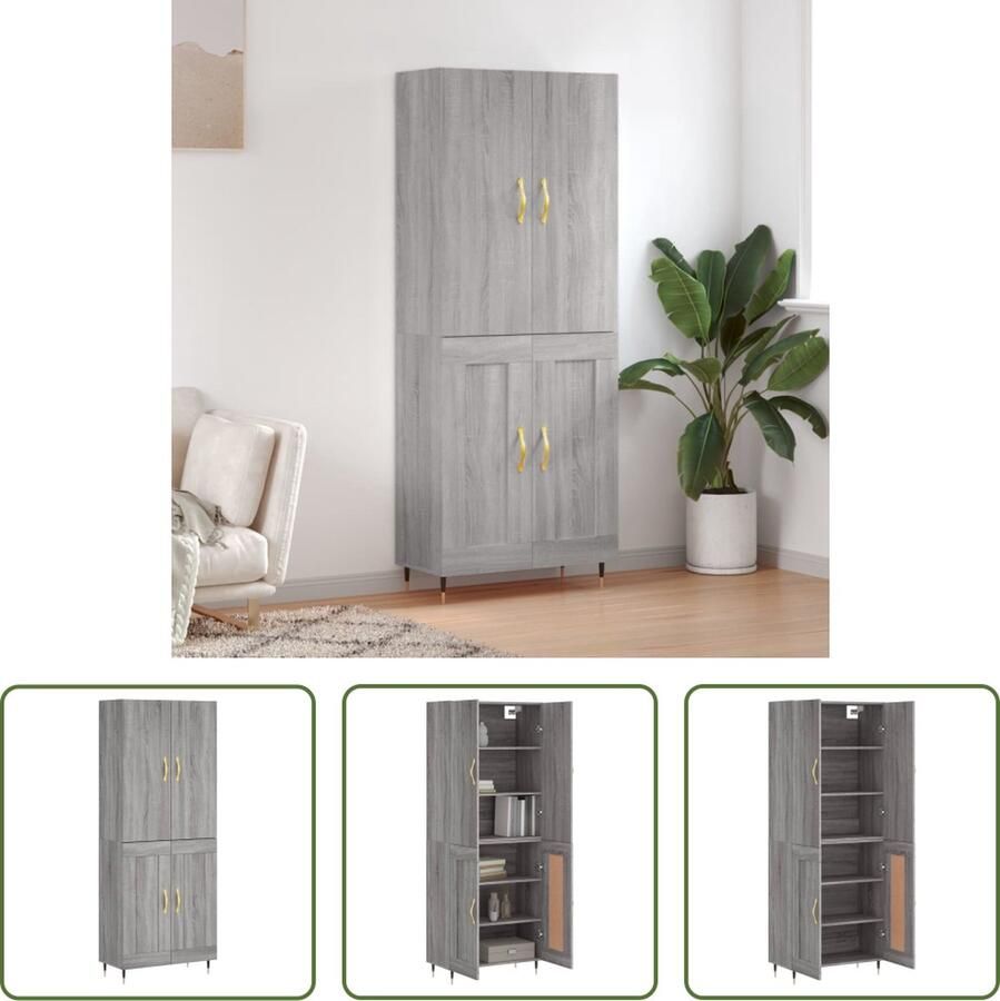 VidaXL The Living Store Hoge Kast Dressoir en Opzetkast Grijs Sonoma Eiken 69.5 x 34 x 180 cm
