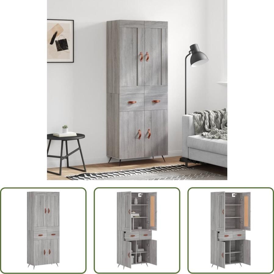 VidaXL The Living Store Hoge Kast Dressoir en Opzetkast Grijs Sonoma Eiken 69.5 x 34 x 180 cm