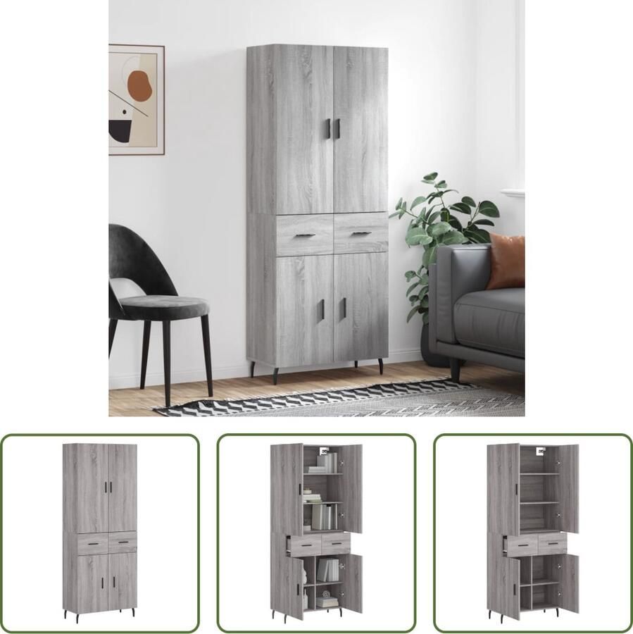 VidaXL The Living Store Hoge Kast Dressoir en Opzetkast Grijs Sonoma Eiken 69.5 x 34 x 180 cm Duurzaam Materiaal