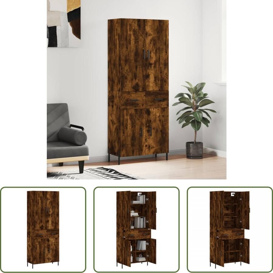VidaXL Bruine Kast Hoge Kast Hoge kast 69 5x34x180 cm bewerkt hout gerookt eikenkleurig Houten Kast Eiken Kast Opslagoplossing - Foto 6