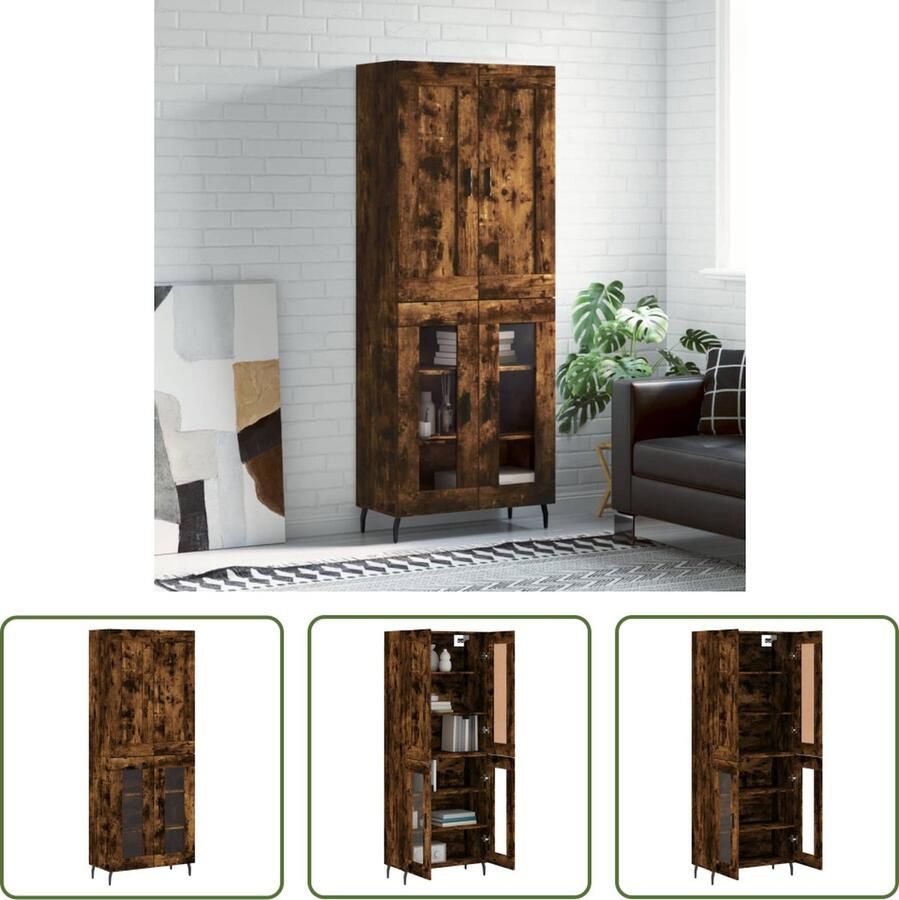 VidaXL The Living Store Hoge Kast Gerookt Eiken Dressoir Opzetkast 69.5 x 34 x 180 cm