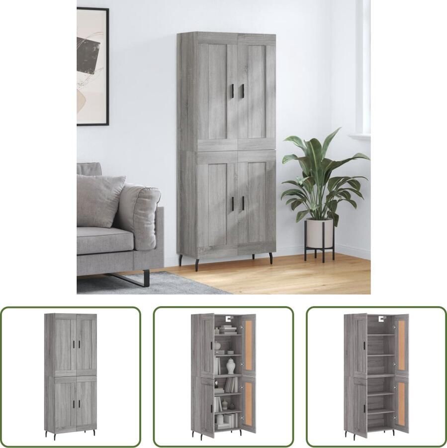 VidaXL The Living Store Hoge kast Grijs Sonoma Eiken Dressoir Opzetkast 69.5 x 34 x 180 cm (B x D x H)