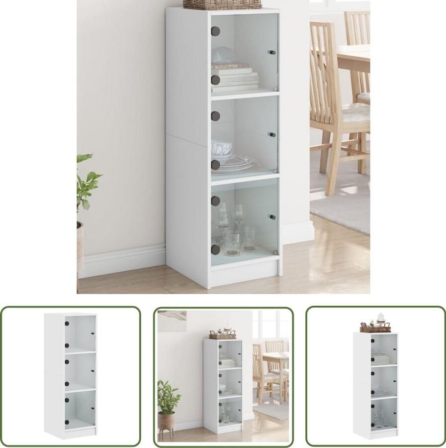 VidaXL The Living Store Hoge kast met glazen deuren 35x37x109 cm wit Hoge Kast Met Glazen Deuren Houten Kast Wit Kast Opbergkast
