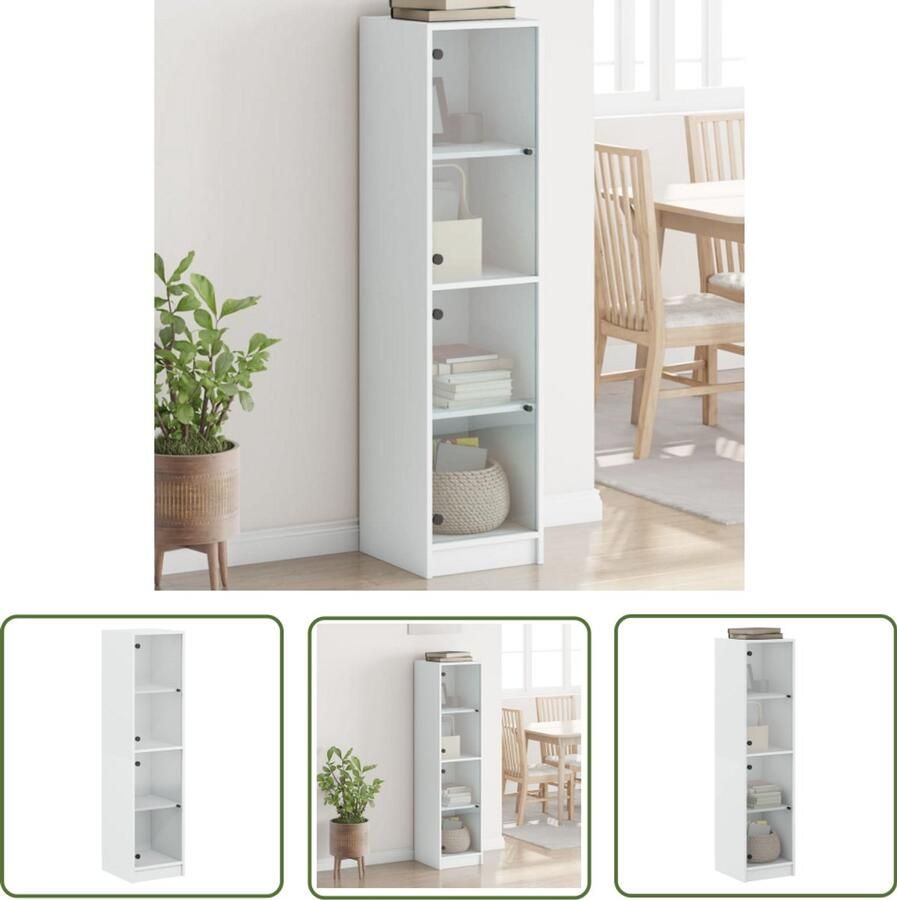 VidaXL The Living Store Hoge kast met glazen deuren 35x37x142 cm wit Trendy Kast Hoge Kast Houten Kast Vitrinekast Opbergkast