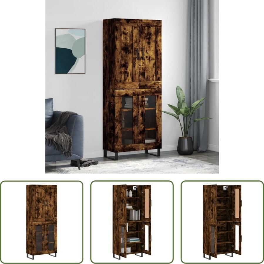 VidaXL The Living Store Hoge Kast Opbergkast Gerookt Eiken 69.5 x 34 x 180 cm Duurzaam Materiaal