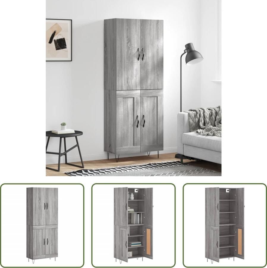 VidaXL The Living Store Hoge Kast Opbergkast Grijs Sonoma Eiken 69.5 x 34 x 180 cm