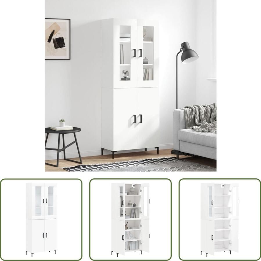 VidaXL The Living Store Hoge Kast Opbergkast Metaalvoeten 69.5 x 34 x 180 cm Wit