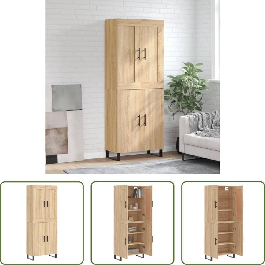 VidaXL The Living Store Hoge kast Sonoma eiken Bewerkt hout en ijzer 69.5 x 34 x 180 cm - Foto 2