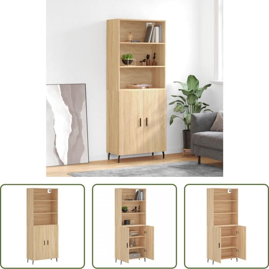 The Living Store Hoge kast 69 5x34x180 cm bewerkt hout sonoma eikenkleurig Hoge Kast Kasten Opslagoplossing Woonaccessoires Salontafel - Foto 2