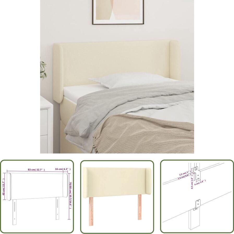 The Living Store Hoofdbord met randen 83x16x78 88 cm kunstleer crèmekleurig Bedonderdeel