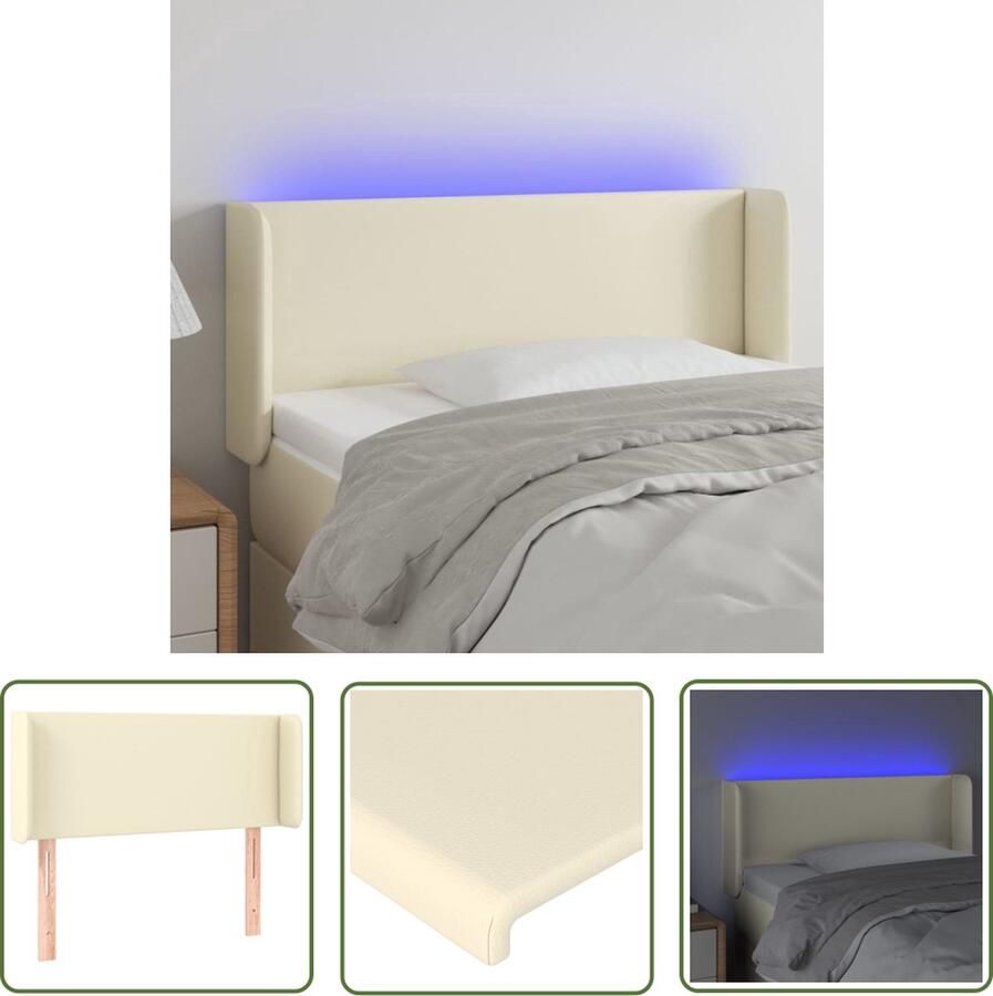 VidaXL The Living Store Hoofdbord Classic Crème 83 x 16 x 78 88 cm LED-verlichting Verstelbare hoogte Duurzaam kunstleer