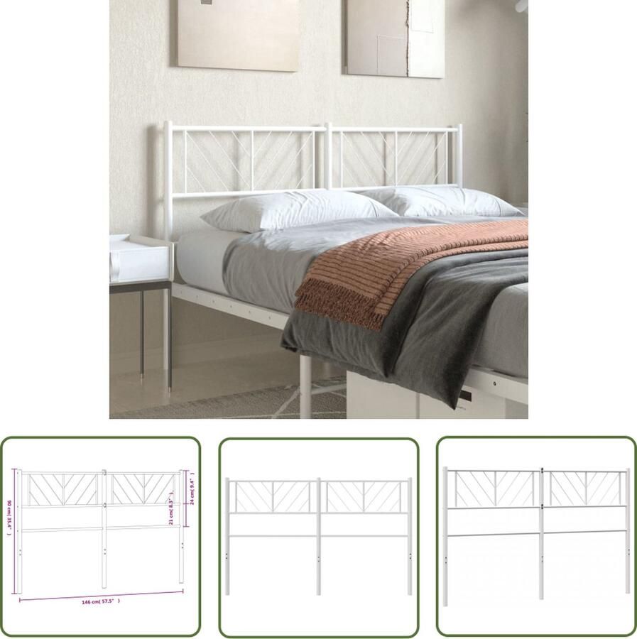 VidaXL The Living Store Hoofdbord Classic Staal 146x3x90 cm Wit