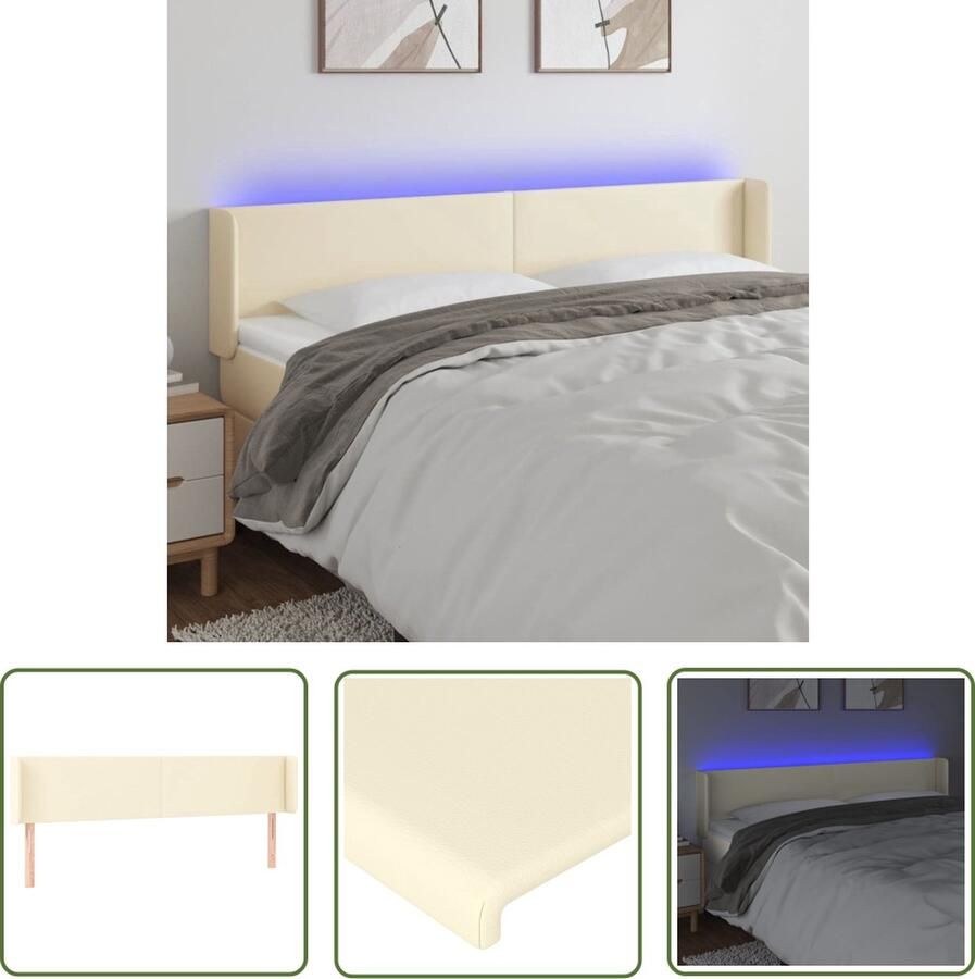 VidaXL The Living Store Hoofdbord Crème 203 x 16 x 78 88 cm Duurzaam kunstleer Kleurrijke LED-verlichting