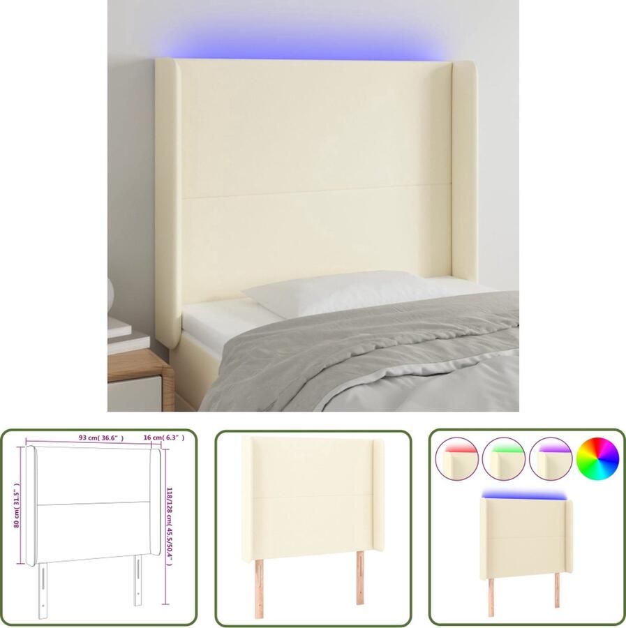 VidaXL The Living Store Hoofdbord Crème Kunstleer 93x16x118 128 cm Verstelbaar