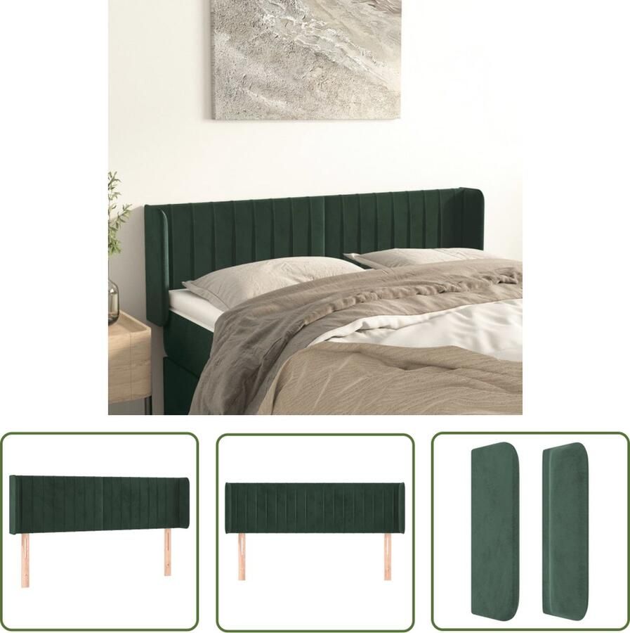 VidaXL The Living Store Hoofdbord Fluweel Donkergroen 147x16x78 88 cm Verstelbaar Stevige Poten