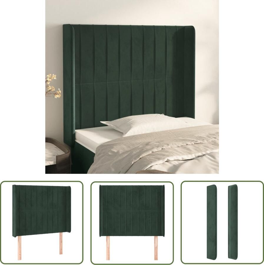VidaXL The Living Store Hoofdbord Fluweel Verstelbare hoogte Stevige poten Comfortabele ondersteuning Donkergroen 103x16x118 128 cm