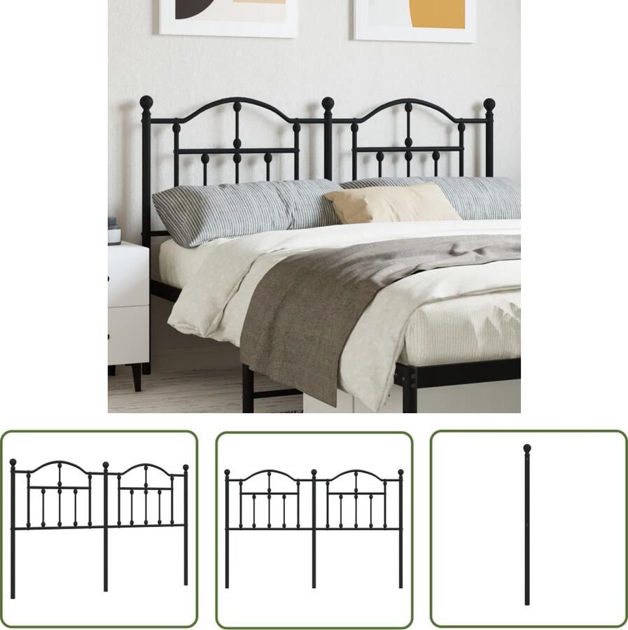 VidaXL The Living Store Hoofdbord Hoogwaardig staal Robuust en stabiel Comfortabele ondersteuning Zwart 156 x 3 x 97 cm