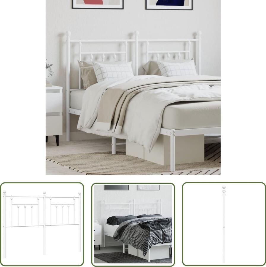 VidaXL The Living Store Hoofdbord Klassiek Staal 146 x 3 x 97 cm Wit