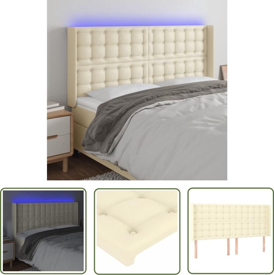 VidaXL The Living Store Hoofdbord LED-crème 203 x 16 x 118 128 cm Duurzaam kunstleer Kleurrijke LED-verlichting Verstelbare hoogte
