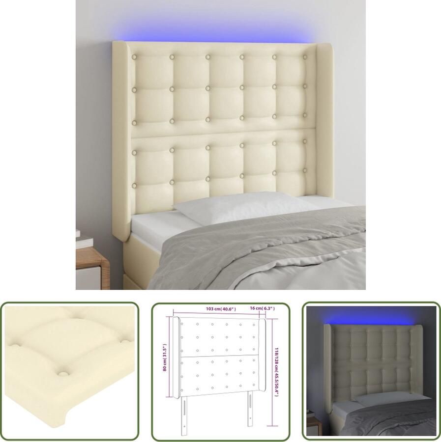 VidaXL The Living Store Hoofdbord LED Kunstleer 103x16x118 128 cm Crème