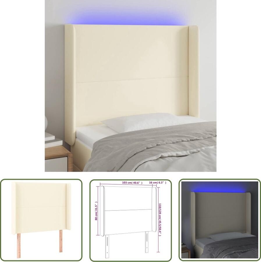 VidaXL The Living Store Hoofdbord LED Kunstleer Crème 103x16x118 128 cm