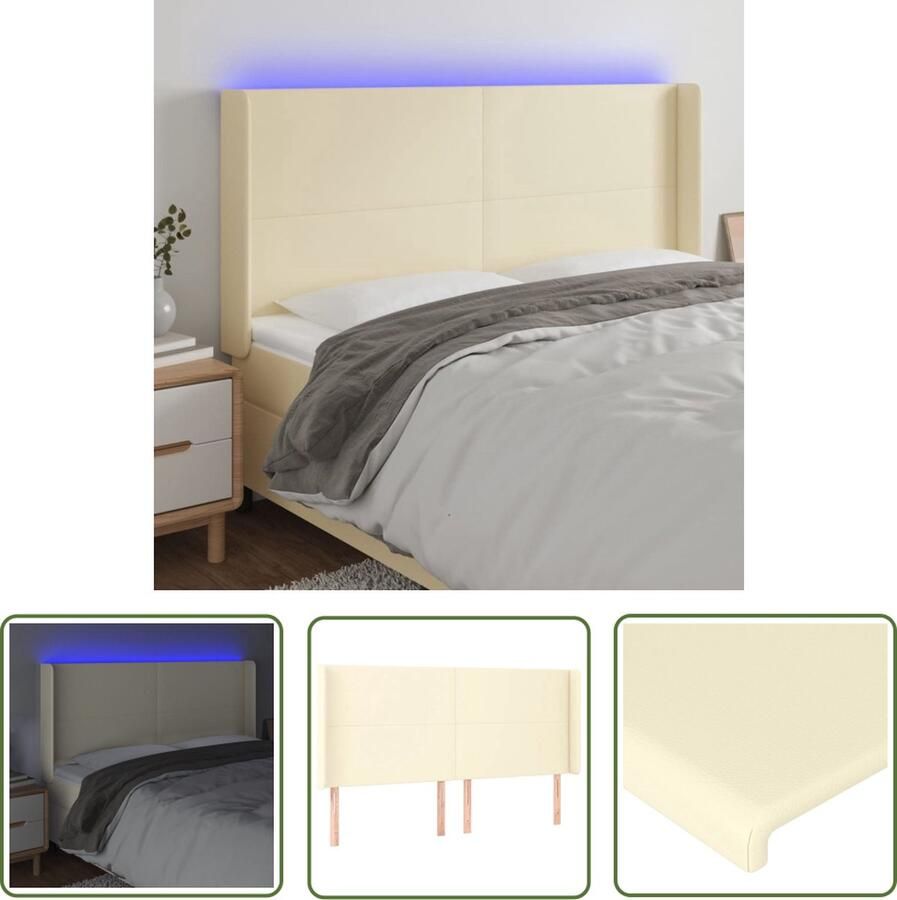 VidaXL The Living Store Hoofdbord LED-verlichting Verstelbaar Kunstleer Crème 183 x 16 x 118 128 cm