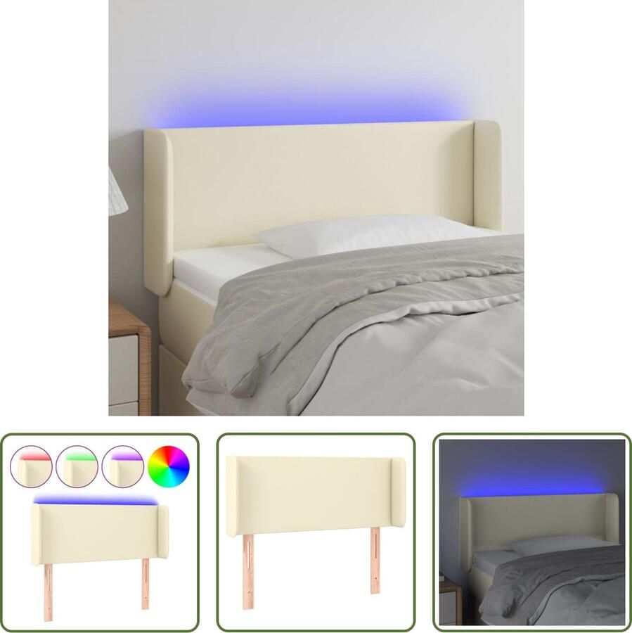 VidaXL The Living Store Hoofdbord LED Verstelbaar 93x16x78 88 cm Crème