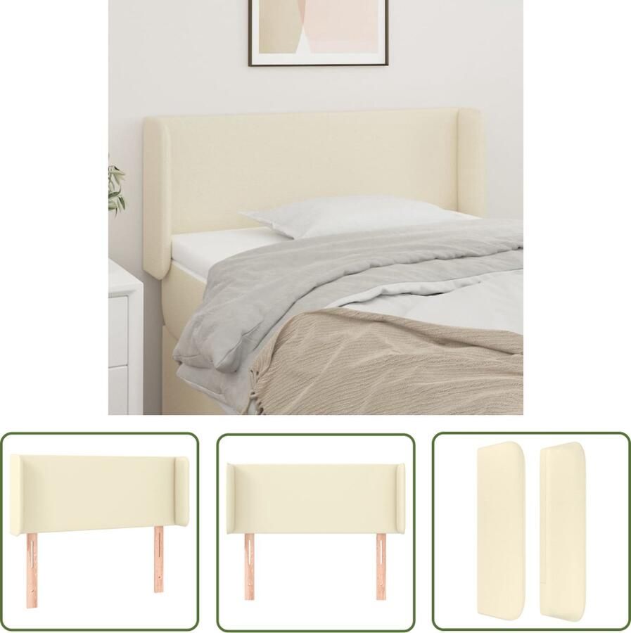 VidaXL The Living Store Hoofdbord met randen 103x16x78 88 cm kunstleer crèmekleurig Hoofd Bord Hoofdkussen Beddecoratie Bedroom Decor Leder Look
