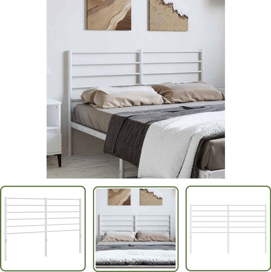 The Living Store Hoofdbord Klassiek ontwerp Gepoedercoat staal Stevige poten Comfortabele ondersteuning Wit 142 x 3 x 90 cm Hoofdbord Hoofddekking Beddecoratie Klassiek Design Stalen Hoofdbord - Foto 2