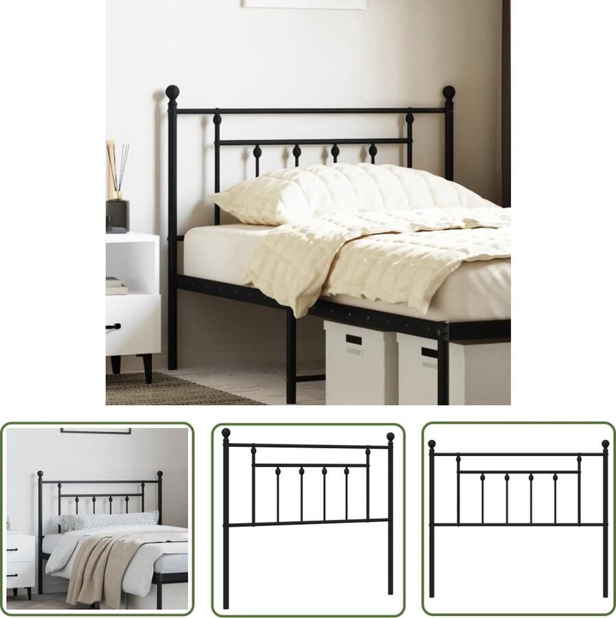 VidaXL The Living Store Hoofdbord Staal 112 x 3 x 97 cm Zwart