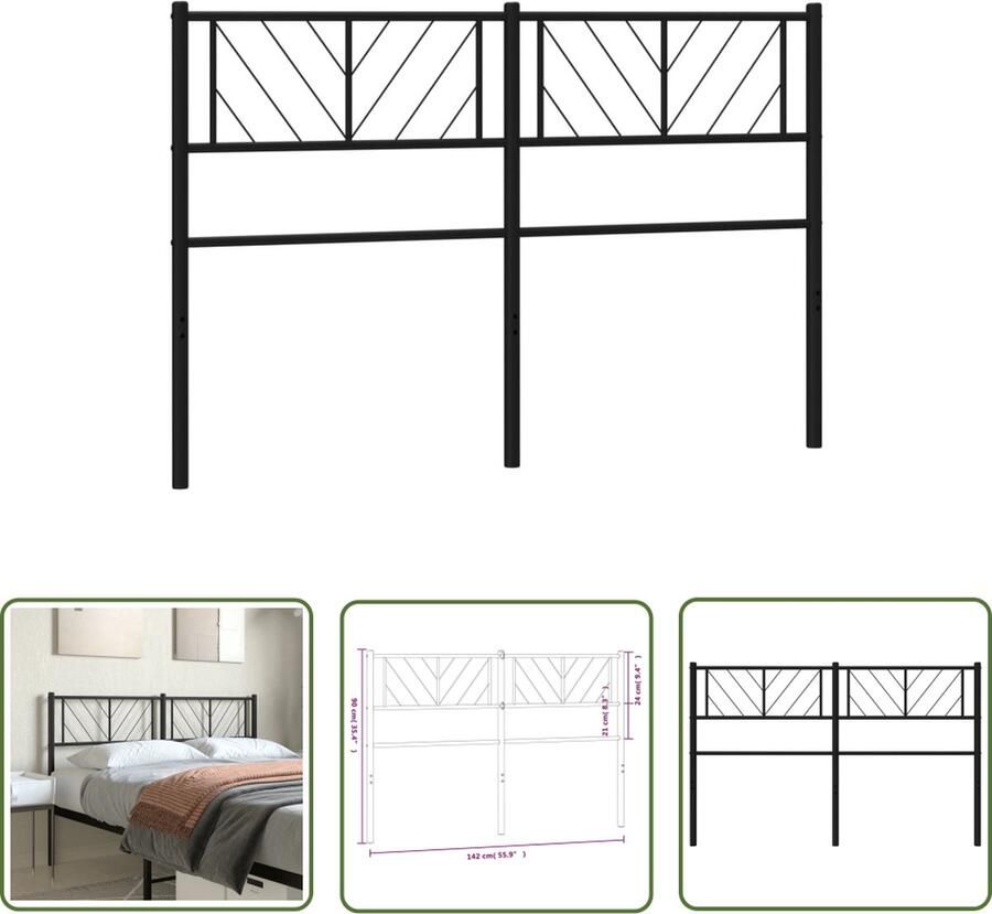 VidaXL The Living Store Hoofdbord Staal 142 x 3 x 90 cm Zwart